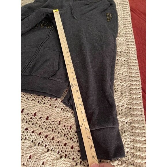 Victorias Secret PINK Love Pink‎ Charcoal Hoodie & Jogger Set XS TOP L PANTS - Picture 11 of 14